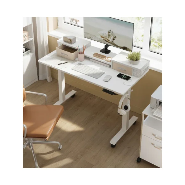 Bureau Electrique Assis-Debout Réglable avec LED 120 x 60 x (72-120) Blanc Nuage