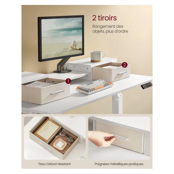 Bureau Electrique Assis-Debout Réglable avec LED 120 x 60 x (72-120) Blanc Nuage