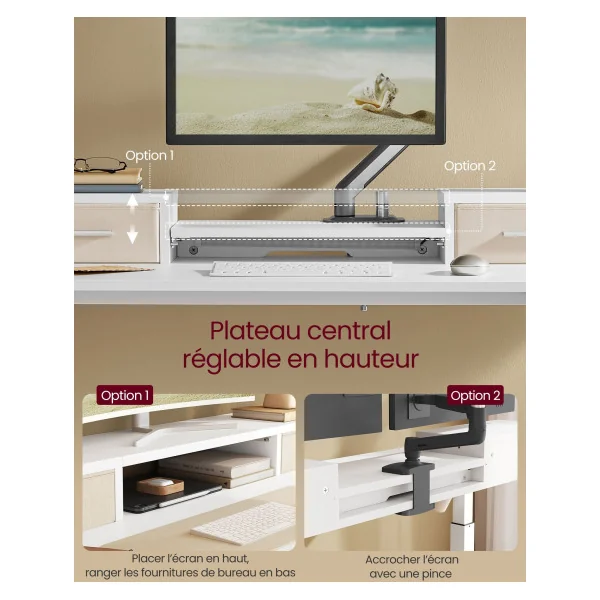 Bureau Electrique Assis-Debout Réglable avec LED 120 x 60 x (72-120) Blanc Nuage
