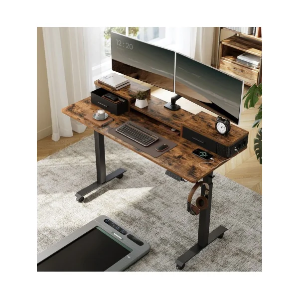 Bureau Electrique Assis-Debout Réglable avec LED 140 x 60 x (72-120) Marron Rustique