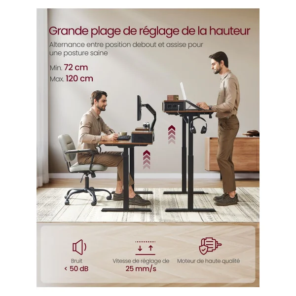 Bureau Electrique Assis-Debout Réglable avec LED 140 x 60 x (72-120) Marron Rustique