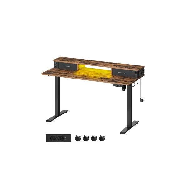 Bureau Electrique Assis-Debout Réglable avec LED 140 x 60 x (72-120) Marron Rustique