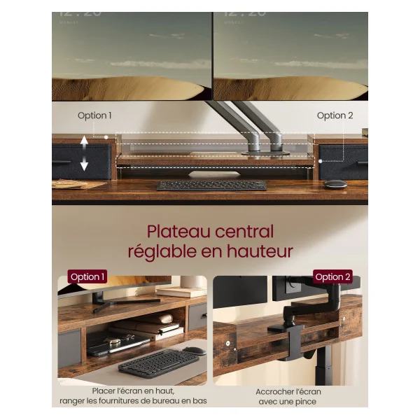 Bureau Electrique Assis-Debout Réglable avec LED 140 x 60 x (72-120) Marron Rustique
