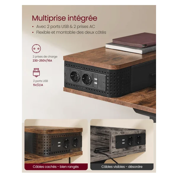 Bureau Electrique Assis-Debout Réglable avec LED 140 x 60 x (72-120) Marron Rustique