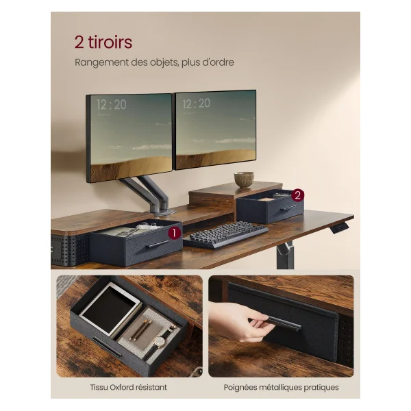 Bureau Electrique Assis-Debout Réglable avec LED 140 x 60 x (72-120) Marron Rustique