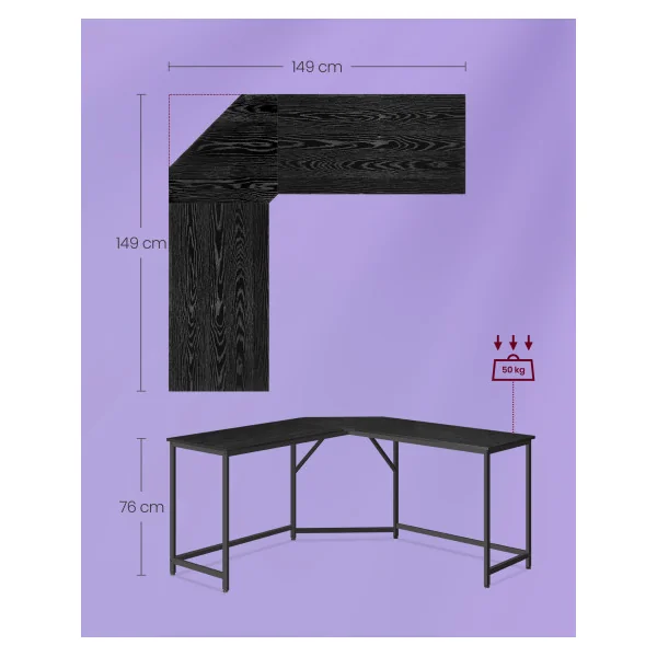 Bureau en Forme de L Industriel 149 x 149 x 76 cm Bureau Angle Noir Boisé