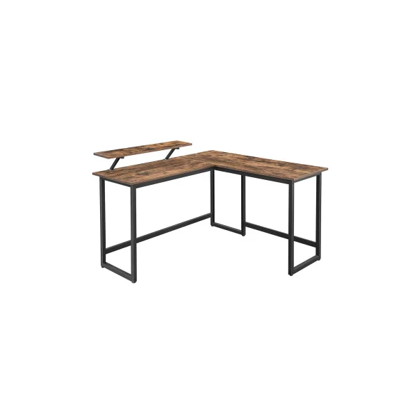 Bureau en Forme de L Table d’Angle avec Support d’Ecran Marron Rustique