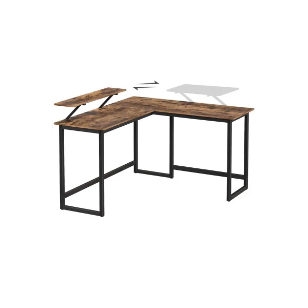 Bureau en Forme de L Table d’Angle avec Support d’Ecran Marron Rustique