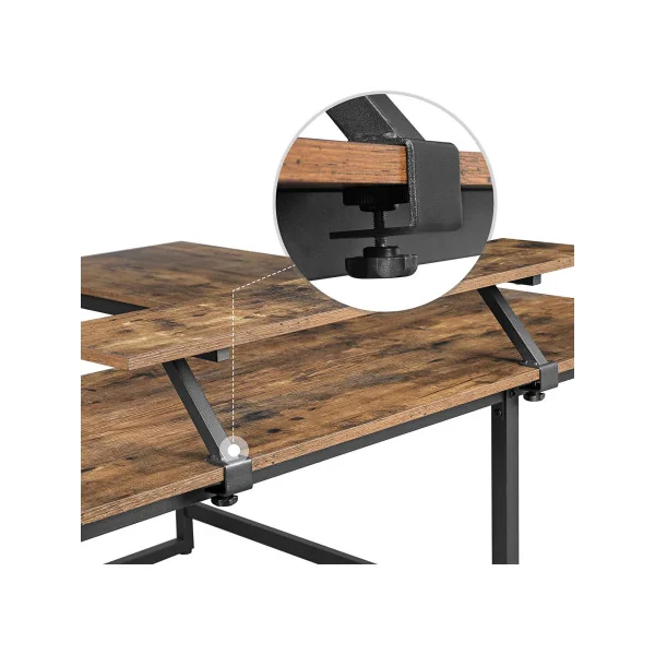 Bureau en Forme de L Table d’Angle avec Support d’Ecran Marron Rustique