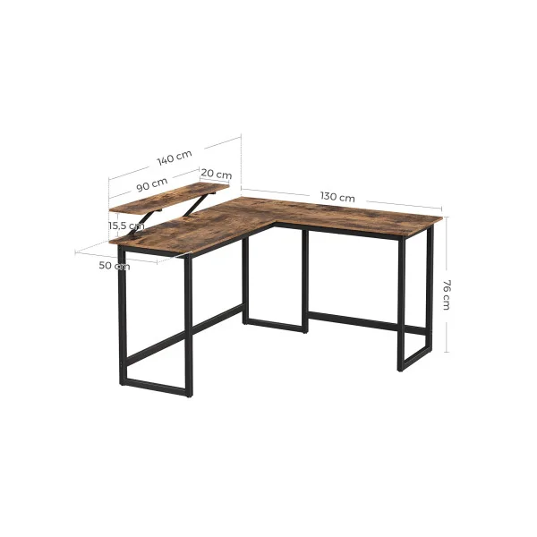 Bureau en Forme de L Table d’Angle avec Support d’Ecran Marron Rustique