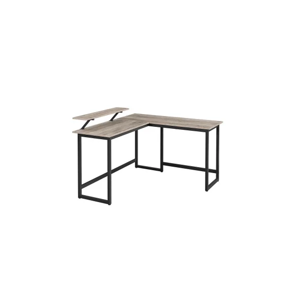 Bureau en L Grège Bureau d'Angle avec Support d’écran Table de Travail Industrielle