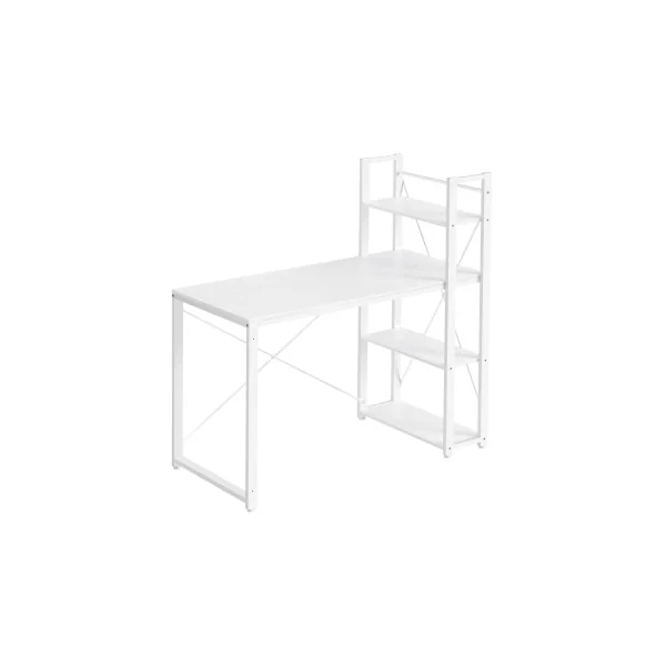 Bureau en Métal Blanc avec Etagères Réversible à Gauche ou à Droite 120 cm Table de Travail Informatique
