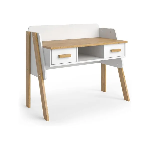 Bureau Enfant Blanc et Chêne Moderne 2 Tiroir Table de Travail Enfant