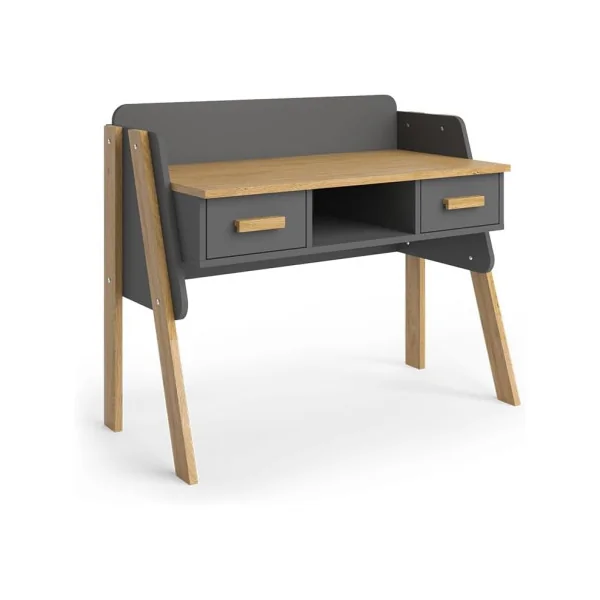 Bureau Enfant Gris et Chêne Moderne 2 Tiroir Table de Travail Enfant