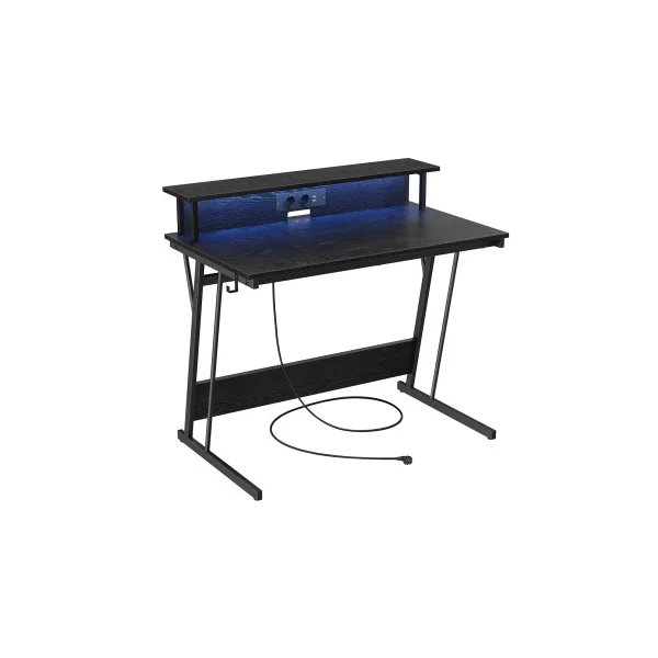 Bureau Gaming Noir LED et Multiprise Bureau Informatique avec Rehausseur d’Écran