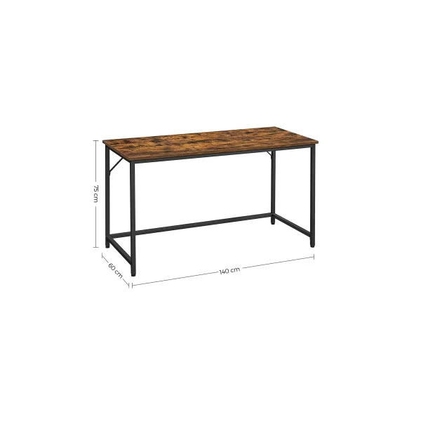 Bureau Industriel 140 cm Marron Rustique Noir Table de Travail Bureau de Chambre