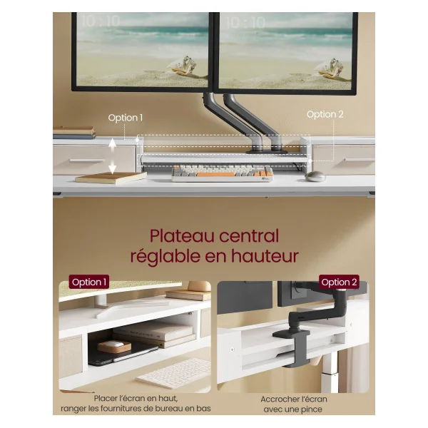 Bureau LED Electrique Réglable 140x60 cm Blanc Nuage Bureau Assis-Debout Table de Bureau Réglable en Continu