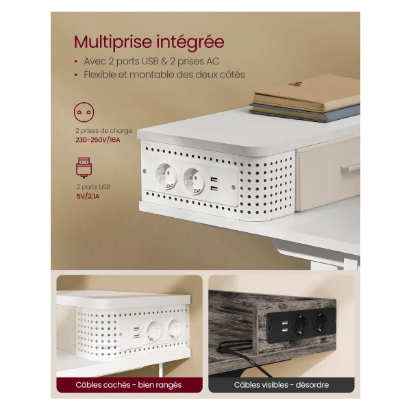 Bureau LED Electrique Réglable 140x60 cm Blanc Nuage Bureau Assis-Debout Table de Bureau Réglable en Continu