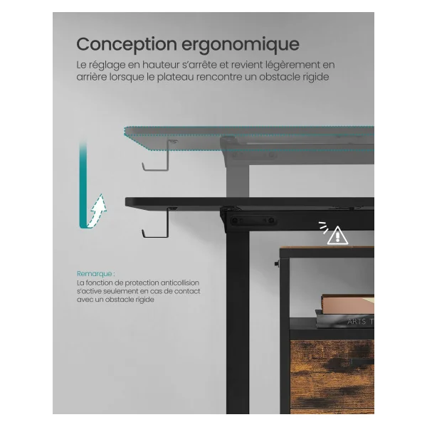 Bureau Électrique Noir 160x70 cm Assis-Debout Bureau Réglable en Hauteur avec Mémoire