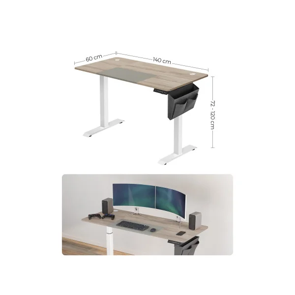 Bureau Évolutif 140x60 cm à Hauteur Ajustable Électrique