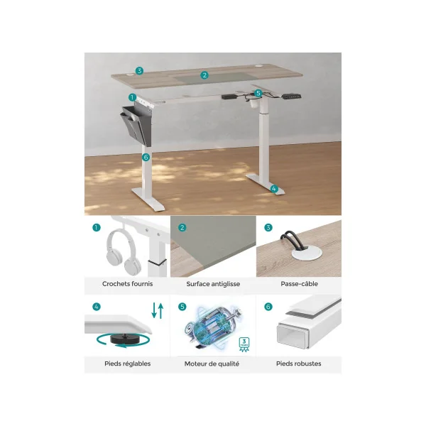 Bureau Évolutif 140x60 cm à Hauteur Ajustable Électrique