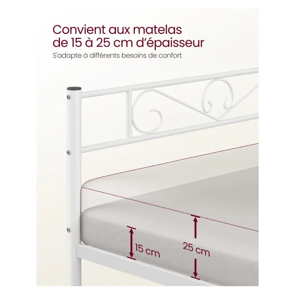 Cadre de Lit en Acier Blanc 90x190 cm Lit en Métal Blanc Lit Enfant