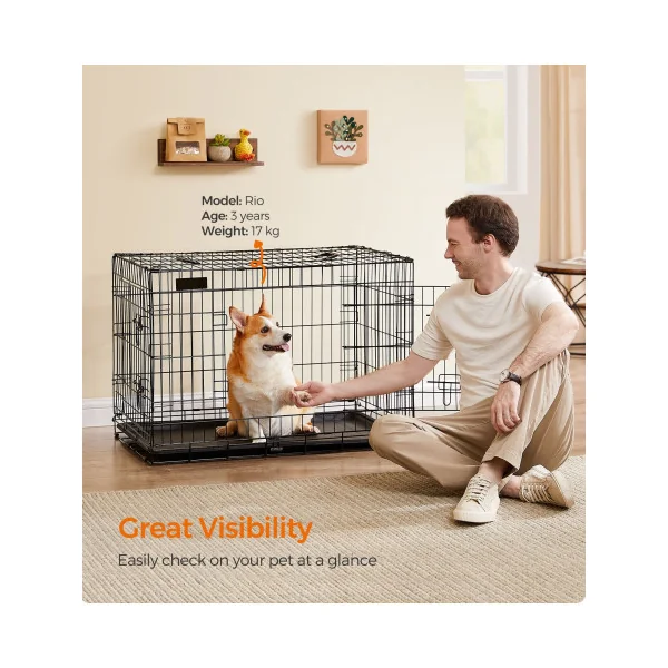 Cage chien 91 x 58 x 64 cm Taille L Cage Pliable et Transportable avec Poignet