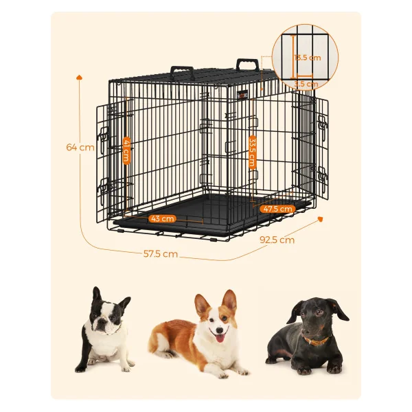 Cage chien 91 x 58 x 64 cm Taille L Cage Pliable et Transportable avec Poignet