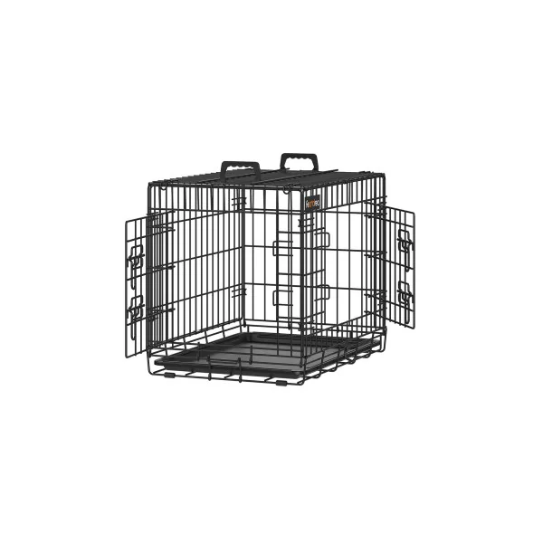 Cage Chien Pliable en Métal avec Bac 61 x 43,5 x 50,5 cm Double porte Plateau Amovible