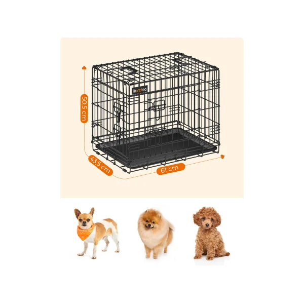 Cage Chien Pliable en Métal avec Bac 61 x 43,5 x 50,5 cm Double porte Plateau Amovible