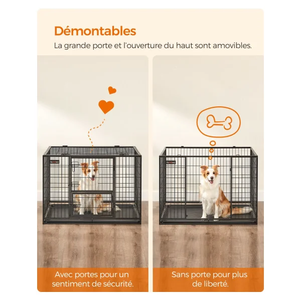 Cage Chien Solide 107 x 70 x 74,9 cm Parc à Chien Double Porte