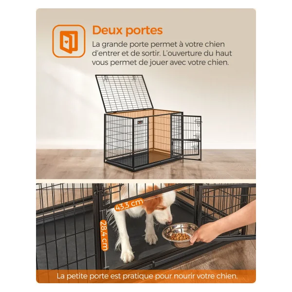 Cage Chien Solide 107 x 70 x 74,9 cm Parc à Chien Double Porte
