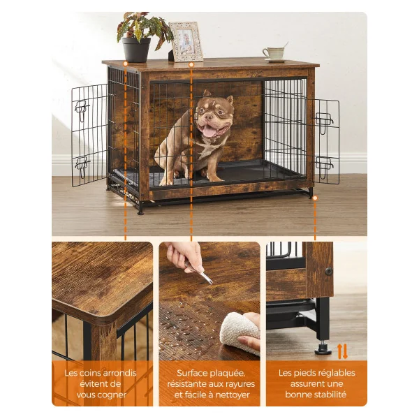 Cage pour Chiens Jusqu’à 32 kg 2 Portes Marron Rustique Niche Moderne Maisonnette pour Animaux