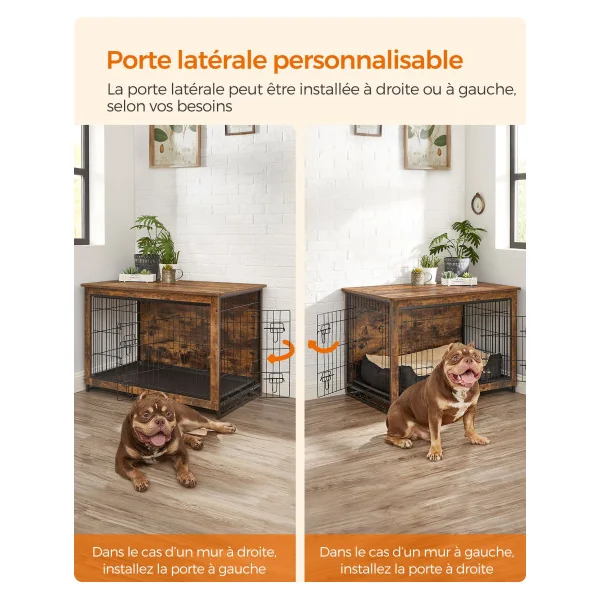 Cage pour Chiens Jusqu’à 32 kg 2 Portes Marron Rustique Niche Moderne Maisonnette pour Animaux