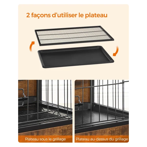 Cage pour Chiens Jusqu’à 32 kg 2 Portes Marron Rustique Niche Moderne Maisonnette pour Animaux