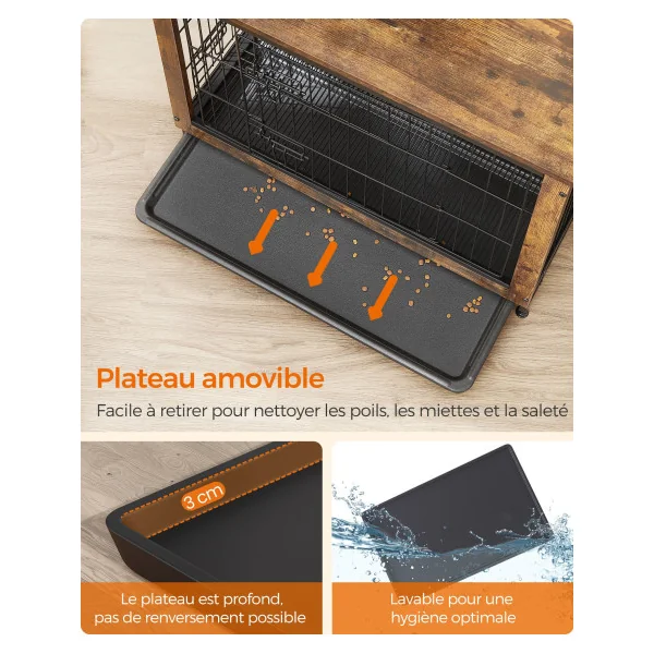 Cage pour Chiens Jusqu’à 32 kg 2 Portes Marron Rustique Niche Moderne Maisonnette pour Animaux