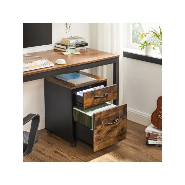Caisson Bureau Marron Rustique Noir 2 Tiroirs industriel Rangement Bureau Mobile