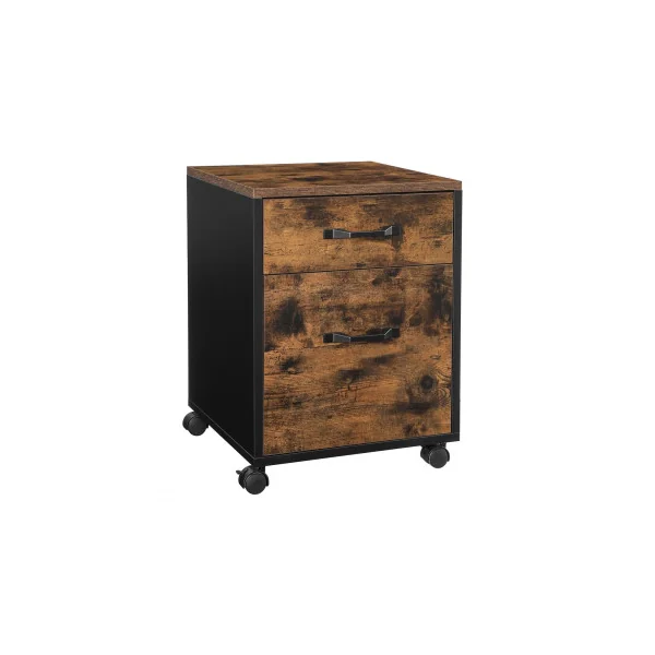 Caisson Bureau Marron Rustique Noir 2 Tiroirs industriel Rangement Bureau Mobile