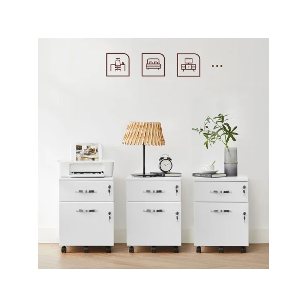 Caisson de Bureau 2 Tiroirs Blanc Caisson de Rangement