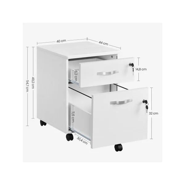 Caisson de Bureau 2 Tiroirs Blanc Caisson de Rangement