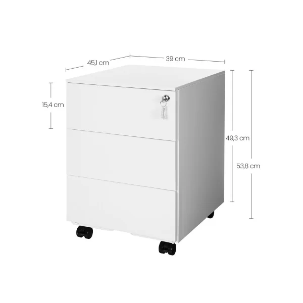 Caisson de Bureau 3 tiroirs Blanc Mobile Rangement de Documents Papeterie