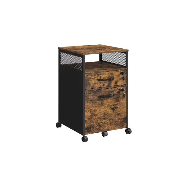 Caisson de Bureau Armoire de Bureau 2 tiroirs Cadre en Acier Marron Rustique et Noir
