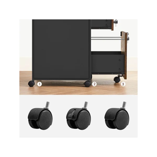 Caisson de Bureau Armoire de Bureau 2 tiroirs Cadre en Acier Marron Rustique et Noir