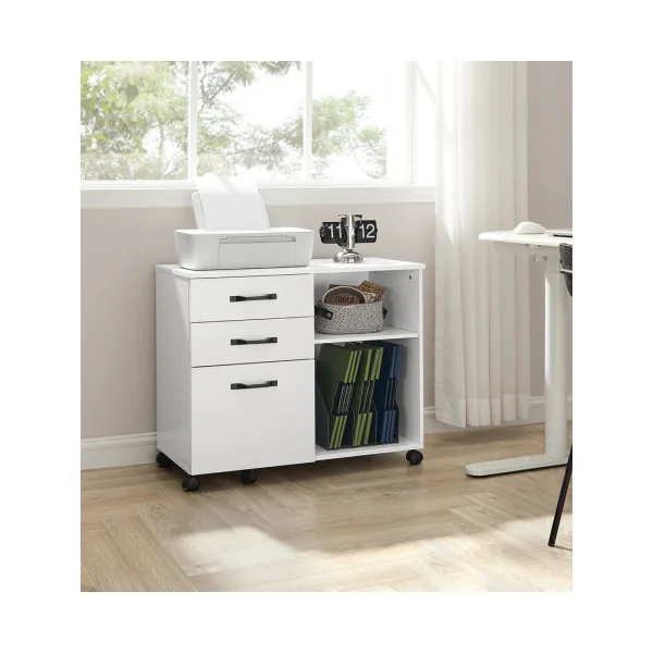 Caisson de Bureau Armoire de Classement Mobile 3 tiroirs Blanc Meuble de Rangement