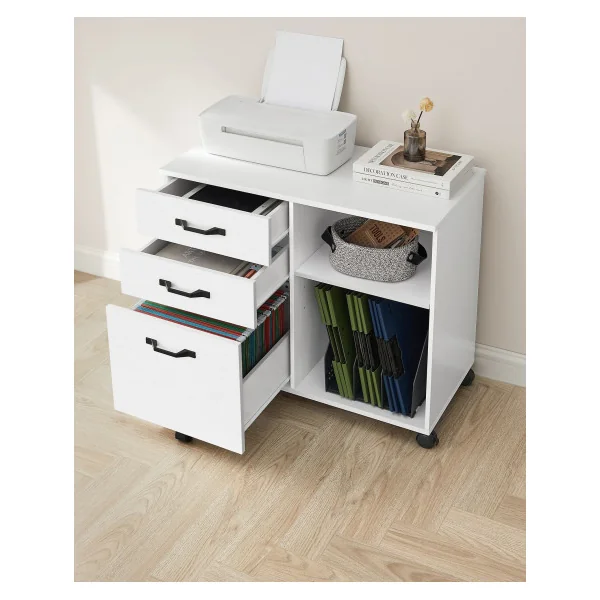 Caisson de Bureau Armoire de Classement Mobile 3 tiroirs Blanc Meuble de Rangement