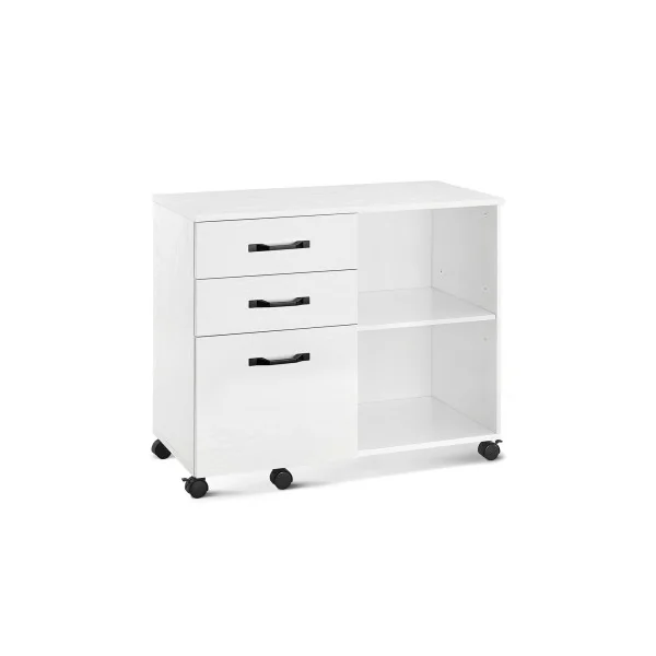 Caisson de Bureau Armoire de Classement Mobile 3 tiroirs Blanc Meuble de Rangement