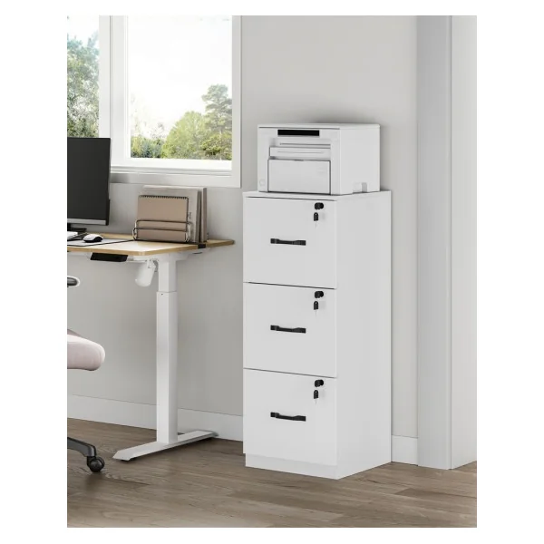 Caisson de Bureau Blanc 3 Tiroirs Verrouillables Rangement Documents de Bureau