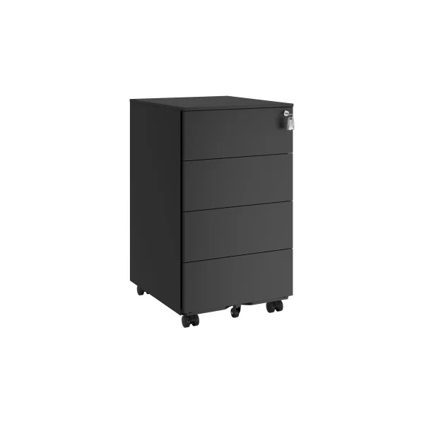 Caisson de Bureau en Acier Mobile avec 4 Tiroirs Noir d'Encre Meuble de Rangement Document Papeterie