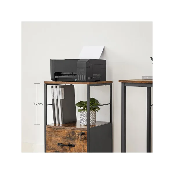 Caisson de Bureau Industriel 2 Tiroirs Marron Rustique Noir Placard de Rangement Support Imprimante
