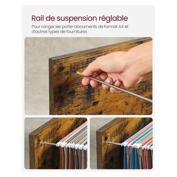Caisson de Bureau Large Mobile Meuble de Rangement 3 Tiroirs Marron Rustique Noir